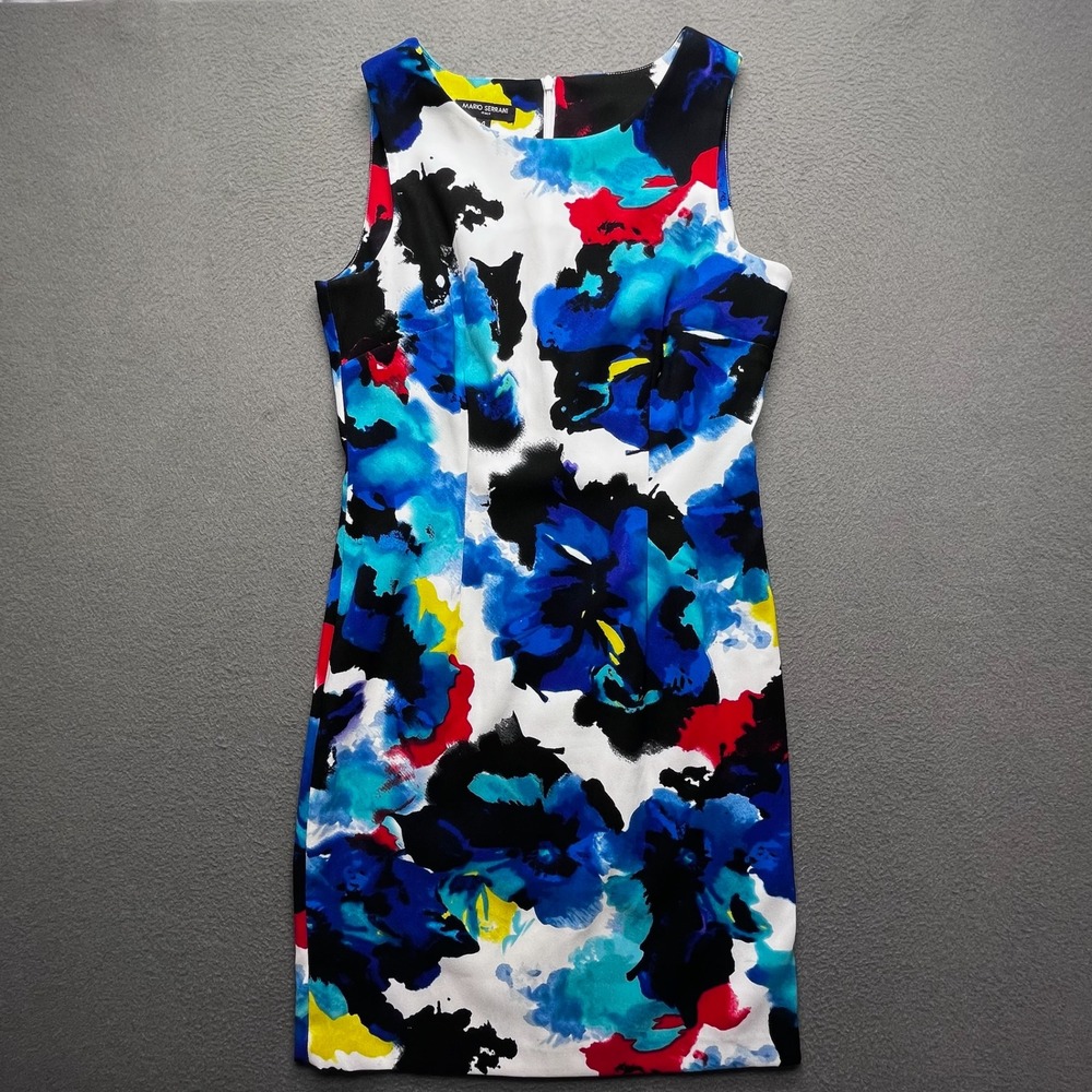 Mario Serrani Women Dress Abstract Floral‎ Multicolor Size 4 Sleeveless Sheath